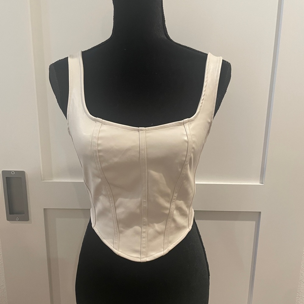 Sincerely Jules Faux Leather Corset Top Tank Cream Ivory S XS